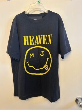 Marc Jacobs Black Tee with Yellow 'HEAVEN' Smiley Graphic